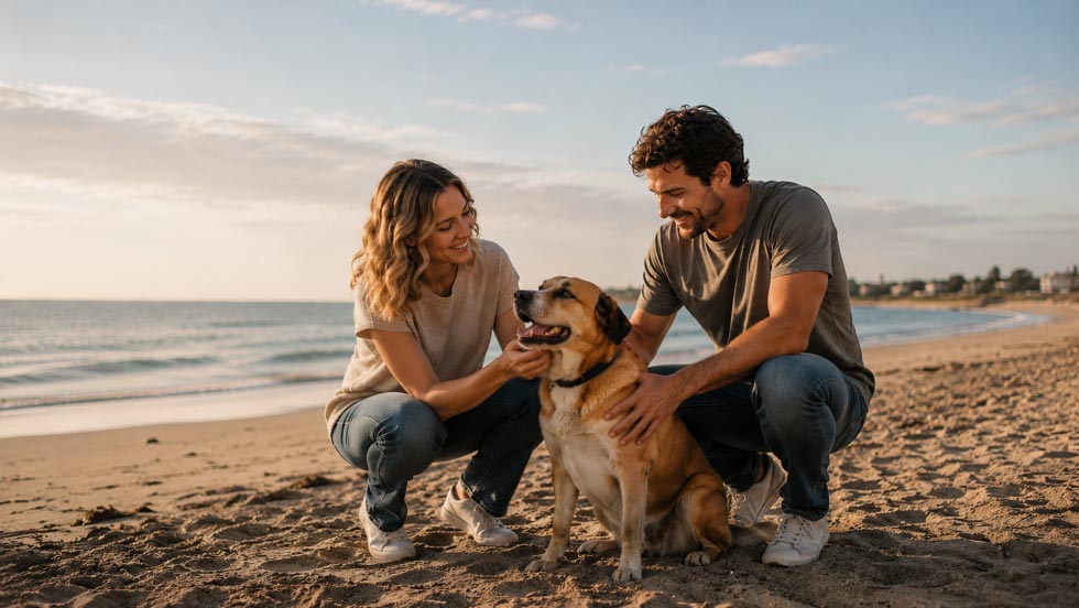 Dueño feliz junto a su perro